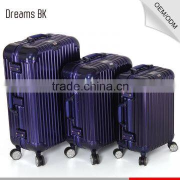 China high quality aluminium luggage case beauty blue trolley case