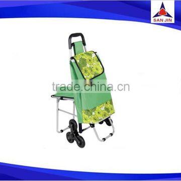 Green color 600D oxford Shopping trolley bag with 2 pcs plastic wheels