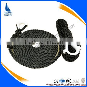 unique design 1/2'' nylon polyester black 3 strand twisted anchoring line