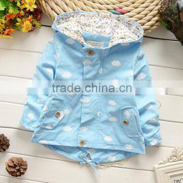 High Quality 2015 baby girls white could printed spring autumn hoodie coat children hooded jacket