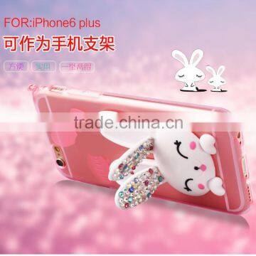 TPU Rhinestone Silicone Strap With Bracket Rabbit Fur Ball Case for IPhone 6S/6Plus photo-2