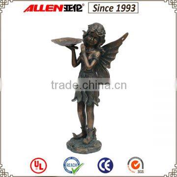 Resin bronze finish holding metal plate flower Fairy birdbath