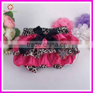 2015 Wholesale Leopard Baby Bloomers satin Ruffle Diaper Cover