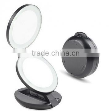 Hot Sale Dual sides folding LED 1x & 10X Magnification Cosmetic LED Light Up Magnifying Travel LED Mirror