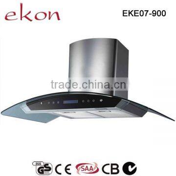 hot product 90cm curved glass cooker hood touch switch