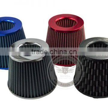 Universal 3''Inch (76mm) JDM Short Ram/Turbo/Cold Air Flow Intake Filter, Red/Blue/Silver/Carbon Fiber Air Filter with Clamp