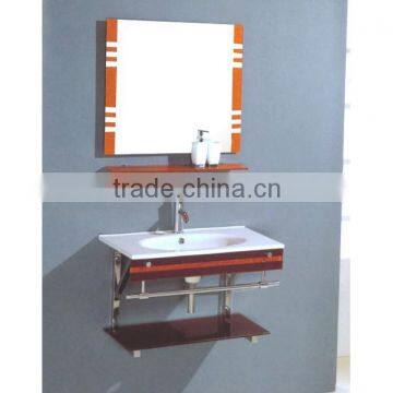 High Quality Bathroom Ceramic Wash Basin, White Color Glass with Stainless Steel Holder