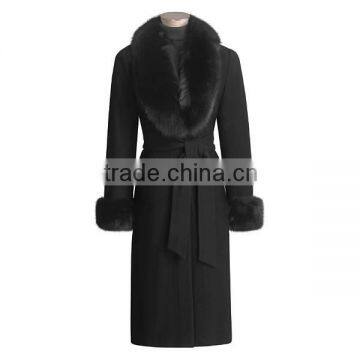 cashmere long coat with fox fur