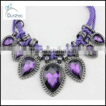 Bubble Lady Bib Statement Acrylic purple Crystal heart Necklace