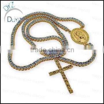 bling bling hip hop cross gold rosary necklace