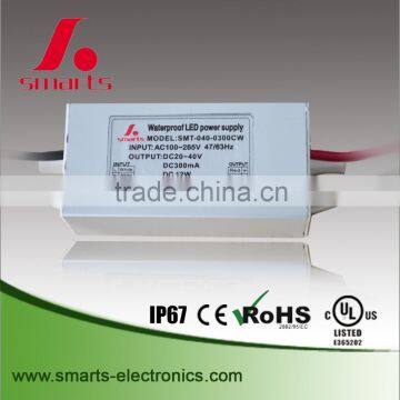 CE UL approval 300ma 12w constant current led driver ip67