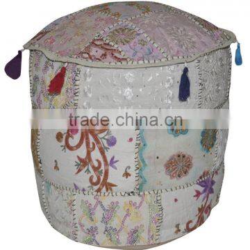 Indian Patchwork Bohemian Ottoman Pouf Cover indian Beaded Ottomans Covers