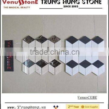 Black and White Cube 3D Marble Mosaic for Modern Decoration photo-2