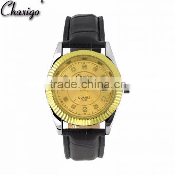 lady gold leather watch, rhinestone analog wristwatches