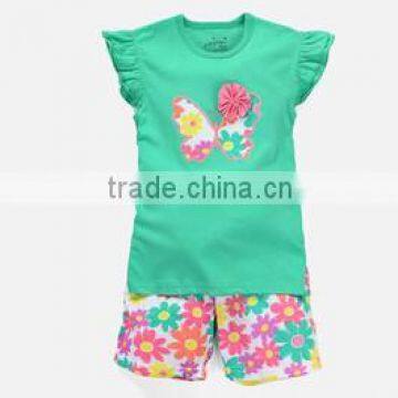 2015 summer girl cotton vest with shorts sets with butterfly style