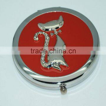 Metal cat new style round pocket cosmetic mirror