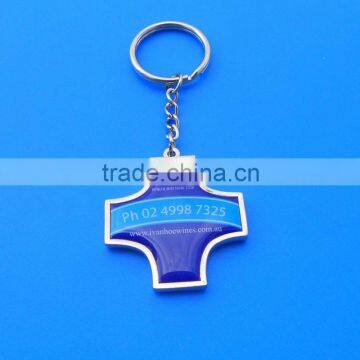 custom printing sticker cross shaped zinc alloy base key ring