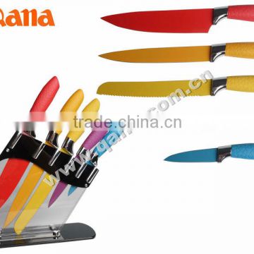 5pcs knife set with block non stick color kitchen knife