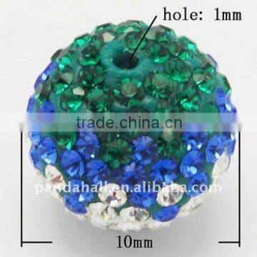 Czech Glass Shambala Rhinestone Beads, Polymer Clay, Round, Multicolor, about 10mm, hole: 1mm(RB-Q090-16)