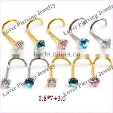 Steel Body Piercing Jewelry Nose Screw Stud Ring With Zircon [SS-N741]