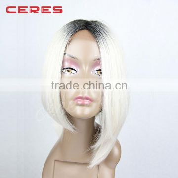 Black/White two tone ombre japanese fiber wig heat resistant synthetic fiber lace front wig with gradual color factory price