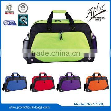 polyester sling duffel bag with bottle pocket zipper pocket