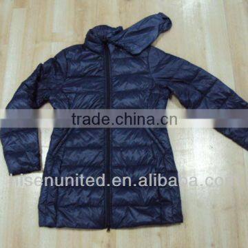 Womens 100% Nylon Ultra Thin Foldable Down Long Jacket