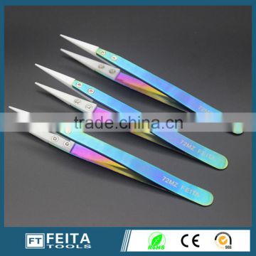 Dongguan Supplier Pointed Tip Tweezers Colorful Heat Resistant ESD Stainless Steel Ceramic Tweezers