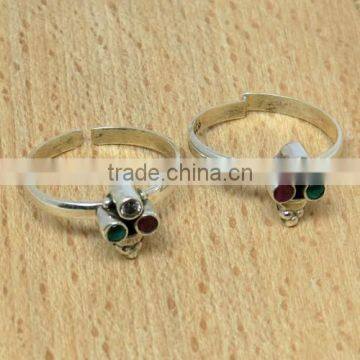 Beautiful Pair !! Red Onyx_Green Onyx_White CZ 925 Sterling Silver Toe Ring, 925 Silver Jewelry, For Beautiful Foot