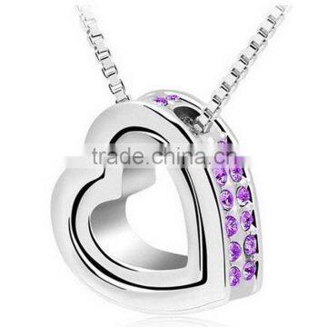 Womens 2016 YIWU IN STOCK Fashion Silver Plated Girlfriend Jewelry Charm Heart Crystal Pendant Chain Necklace                        
                                                Quality Choice