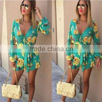 JPSKIRT1605483 Elegant Cute Girls V-neck Floral Printing Jumpsuit