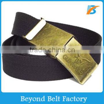 Beyond Men's Army Cotton Webbing Fabric Belt with Embossed Logo Brass Buckle