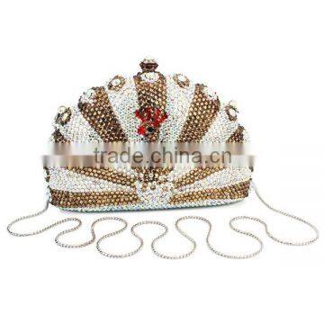Hard Case Metal Frame Peacock Evening Clutch Bags With Crystal Stones (B1048-G) photo-6