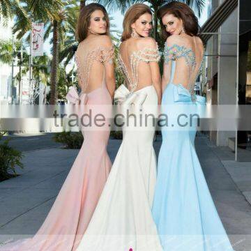 WYY19 Sexy v Neck Cap Sleeve Backless Beaded Mermaid Vestido de Renda Evening Dress photo-4