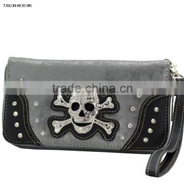 WESTERN WHOLESALE WOMENS RHINESTONE SKULL WALLETS