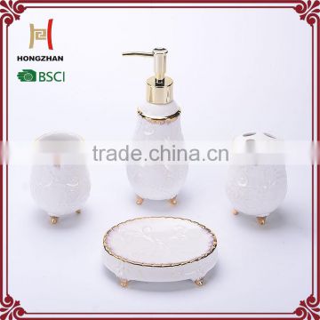 White carved ceramic Bathroom Set with gold line