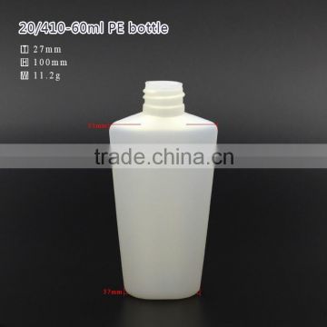 60ml tapered PE bottle with 20/410 disc caps or sprayer pump for cream or mist