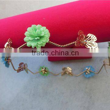 Baroque vintage old golden Metal butterfly headband women leather flower pearl hair crown Fashion hair FHHGC5002-2