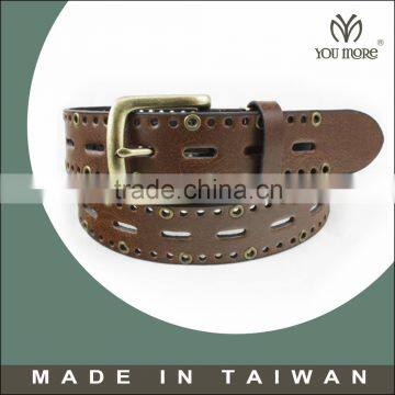 Gunmetal buckle leather men's belt black and brown