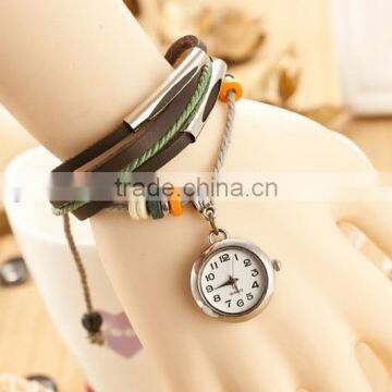Woman Girl Vintage Leather Bracelet Quartz Wrist Watch