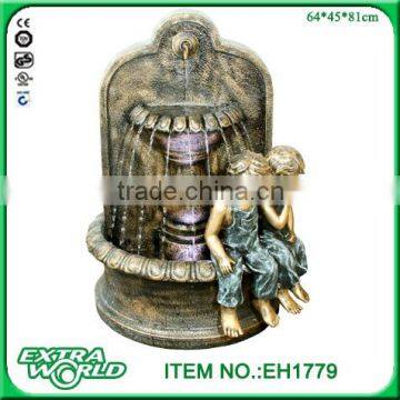 resin led garden childred playing water fountain decoration
