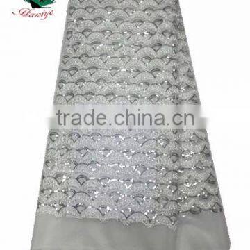 Haniye Embroidery Most popular tulle Lace Fabric french net with sequins/high quality white sequins lace