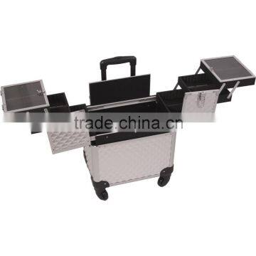 Silver Diamond Professional Aluminum Rolling Cosmetic Case Makeup 3-Tier Trolley photo-3