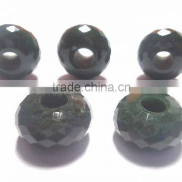 Green Jasper Fancy Faceted Handmade Roundel Big Hole Beads