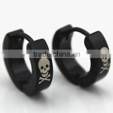 Round black men women punk skeleton Ear clip stud earrings plating titanium Stainless steel earring