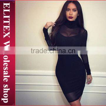 Wholesale new fashion stock black see-through dress for women party 2016