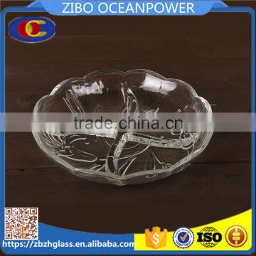 four-quadrant flower design clear round glass plate