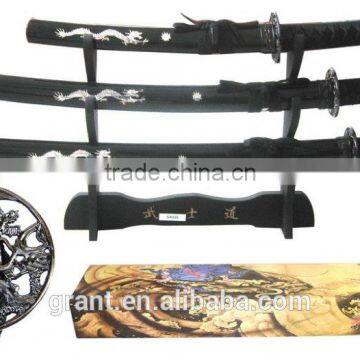 Black Glossy Saya Round Tsuba Dragon Sword