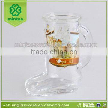 Wholesale cheap boot shape beer glass mug with decal