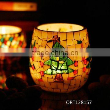 fancy color glass mosaic candle holder